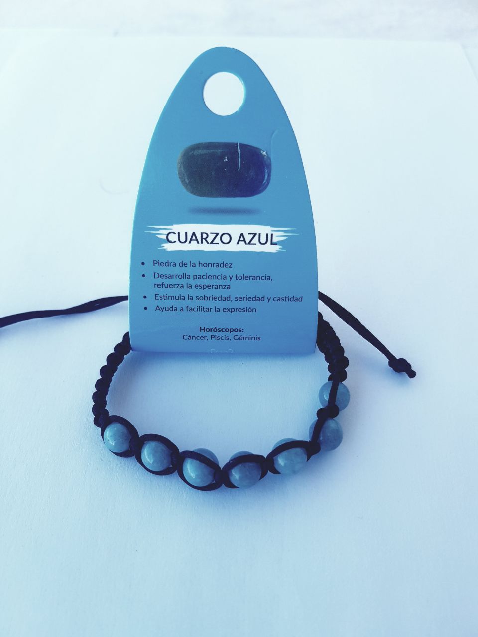 Pulsera de piedras minerales Ajustable de 8 mm, Pulsera de Cuarzo Azul Pulsera para Mujeres, Regalo Exclusivos.