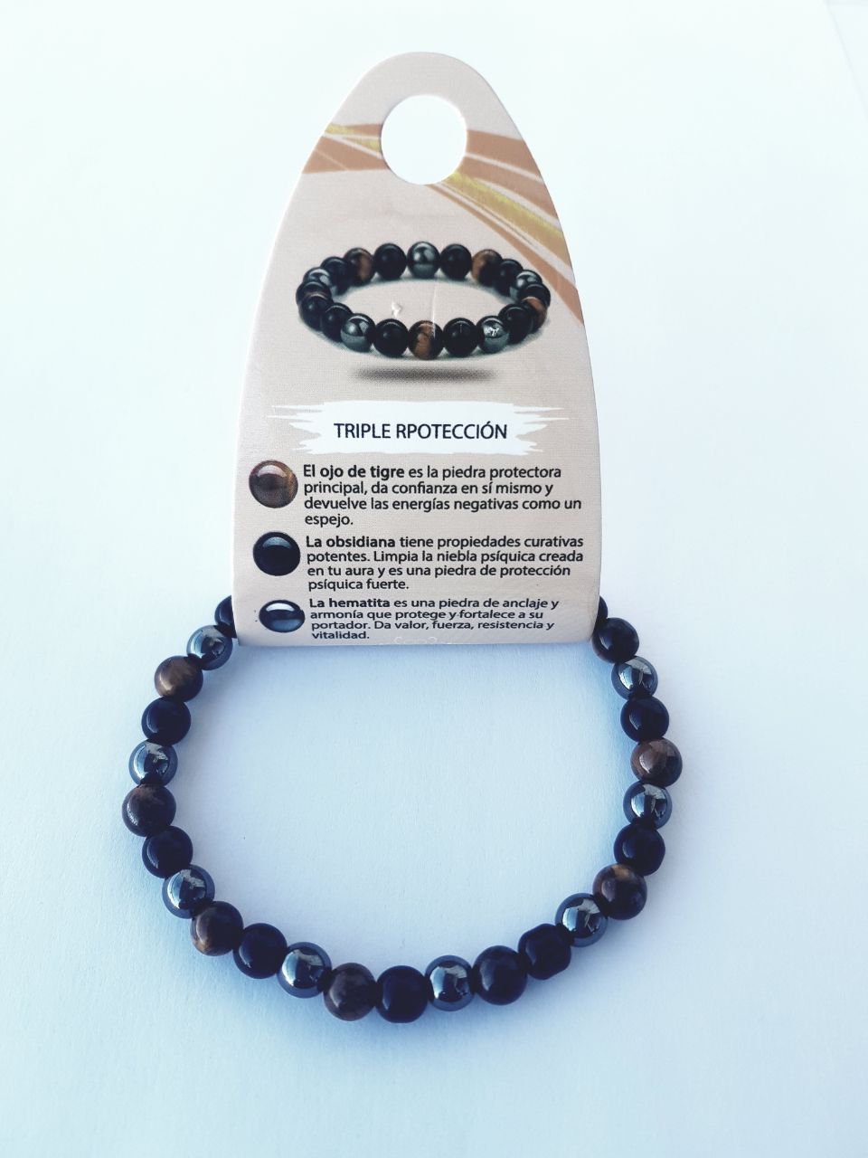 Pulsera de piedras minerales Ajustable de 6 mm, Pulsera Triple Protección Pulsera para Mujeres, Regalo Exclusivos.