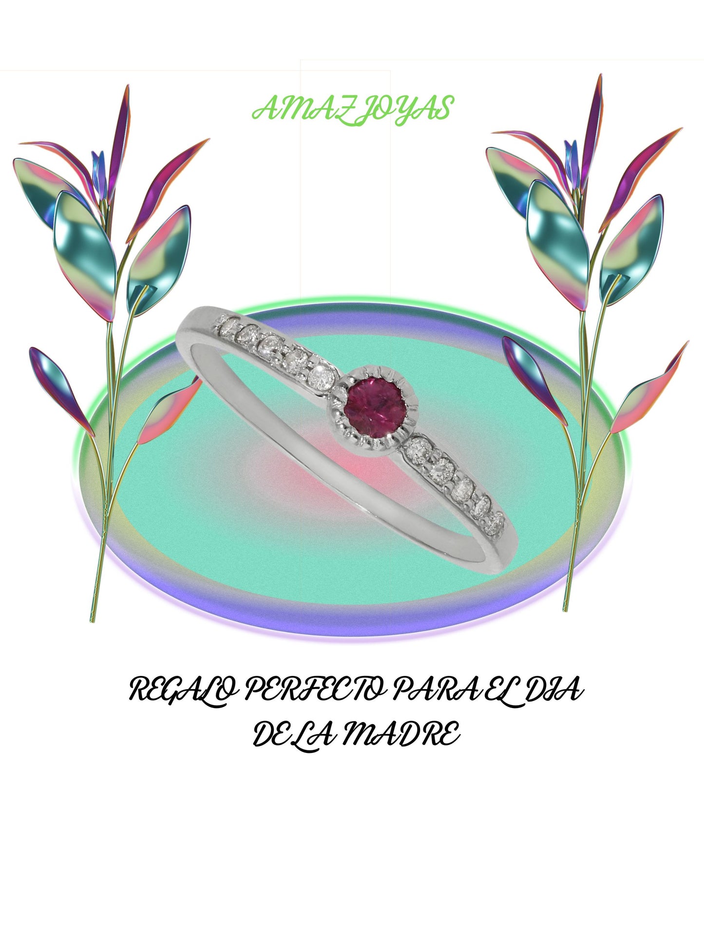 SORTIJA ORO BLANCO 18KL RUBI + DIAMANTES TALLA 12