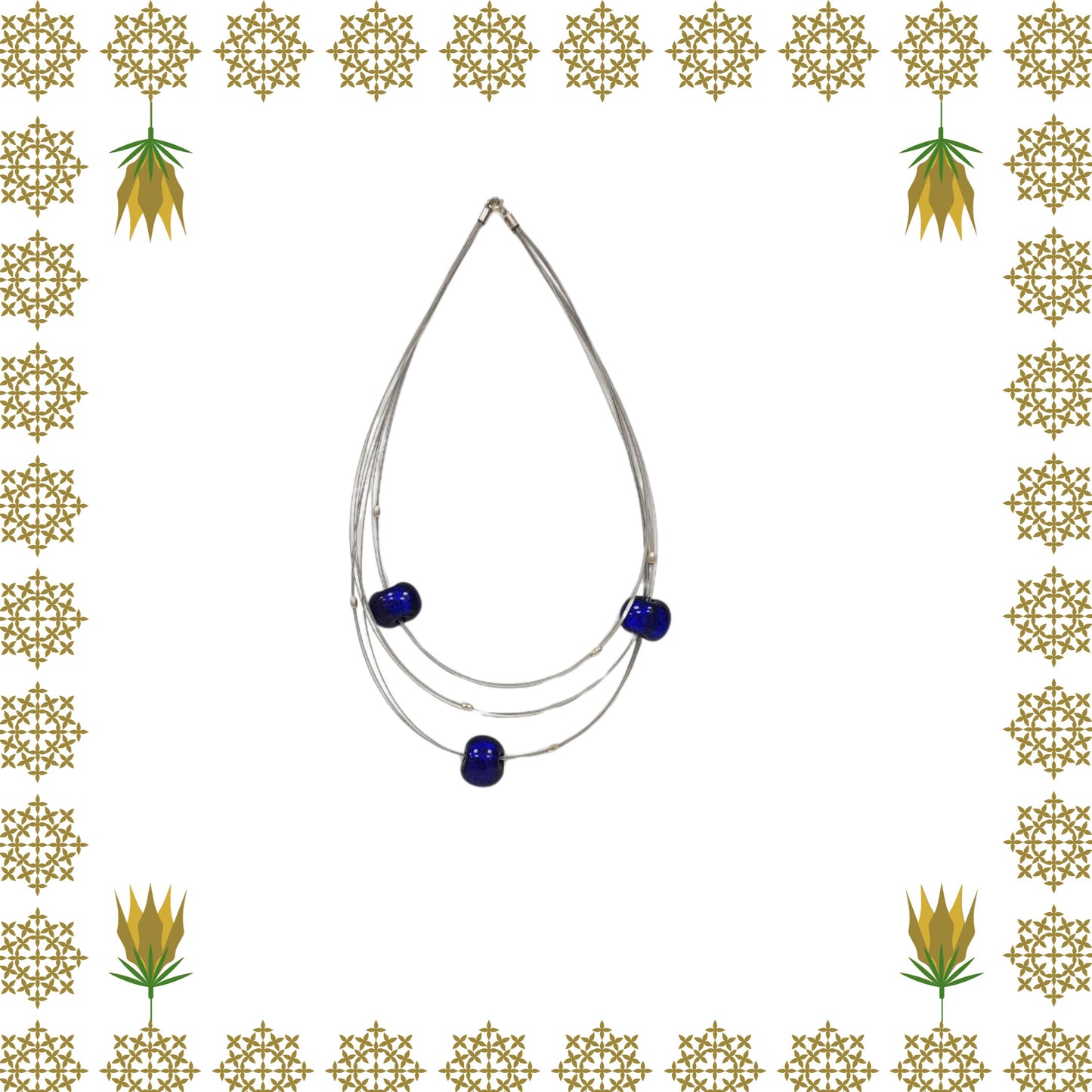 Gargantilla Artesanalmente Hecha en Vidrio en color Azul y Terminada en Plata de Ley