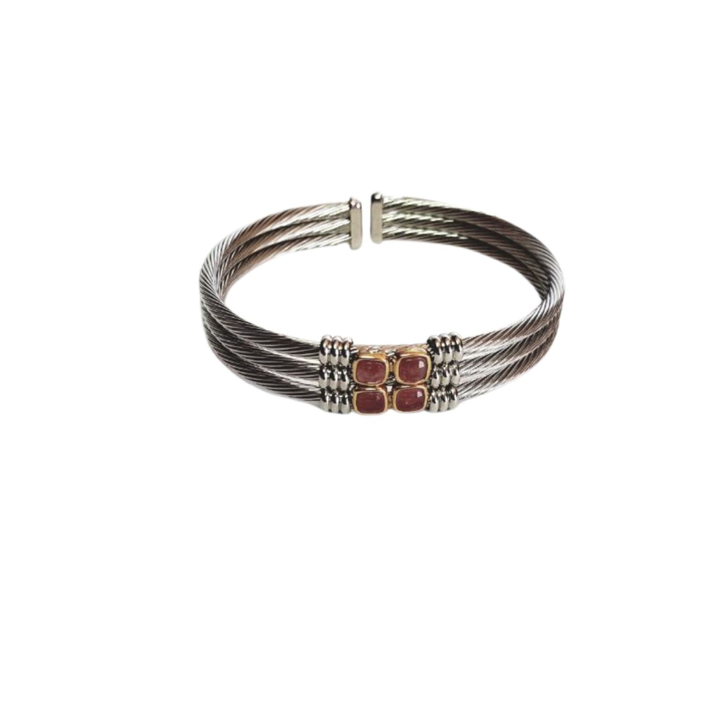 Pulsera de Acero y Oro Acabada en 4 Piedras Preciosas - JOYERIA AMAZ JOYAS