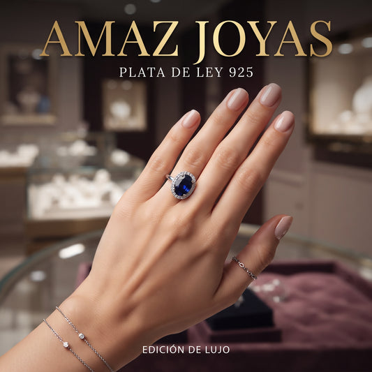 Anillo de plata 925 con piedra azul tipo zafiro