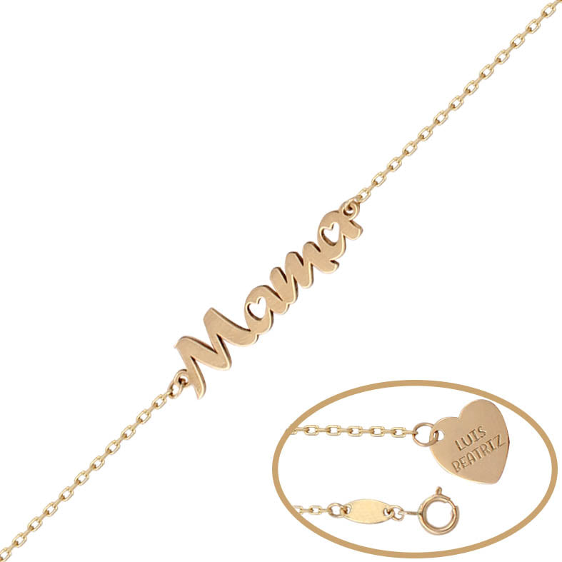 PULSERA ORO 18KL NOMBRE + CORAZON Pulseras Oro Quilates Joyas Hombre Mujer Amarillo