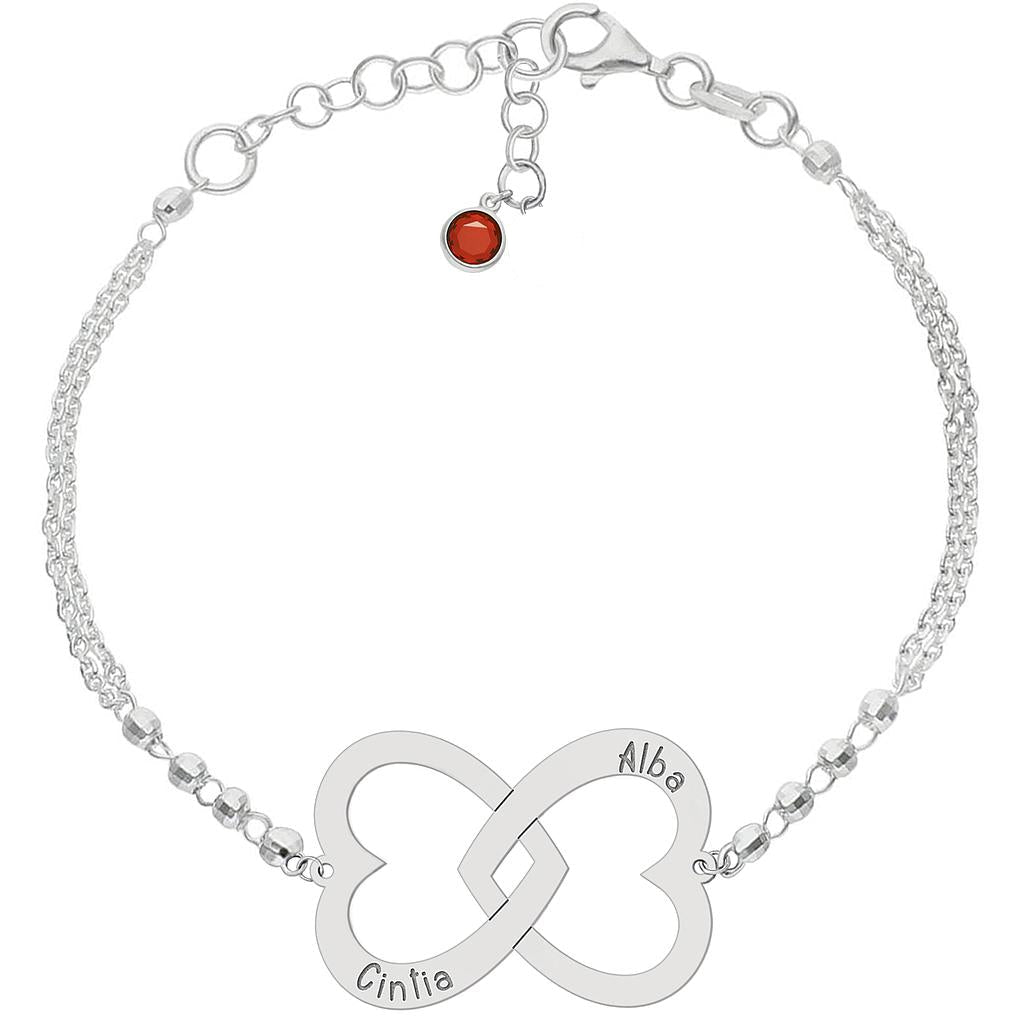 PULSERA PLATA 925MM FORZADA + BOLAS - 2 CORAZONES ENTRELAZADOS Colgantes Joya Joyas Joyerias Ley Metal Charms Pulseras