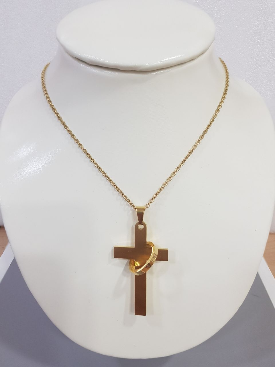 Cadena de Acero con Cruz y Alianza - JOYERIA AMAZ JOYAS