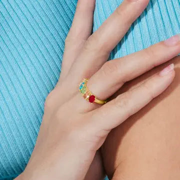 Anillo de circonita multicolor acabado en oro amarillo de 18 quilates - Draghi LUXENTER - JOYERIA AMAZ JOYAS