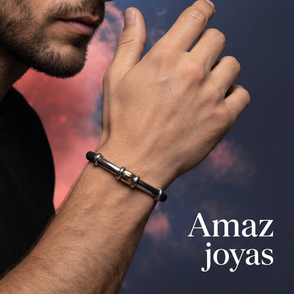 Pulsera de Caucho con Acero y Oro | Estilo Deportivo Premium