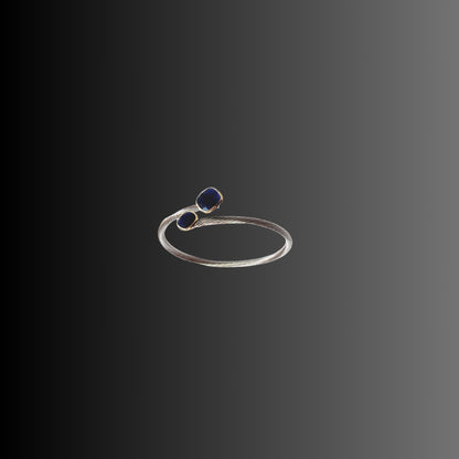 Anillo de Acero  y Oro con Terminación con 2 Piedras Preciosas en Color Azul