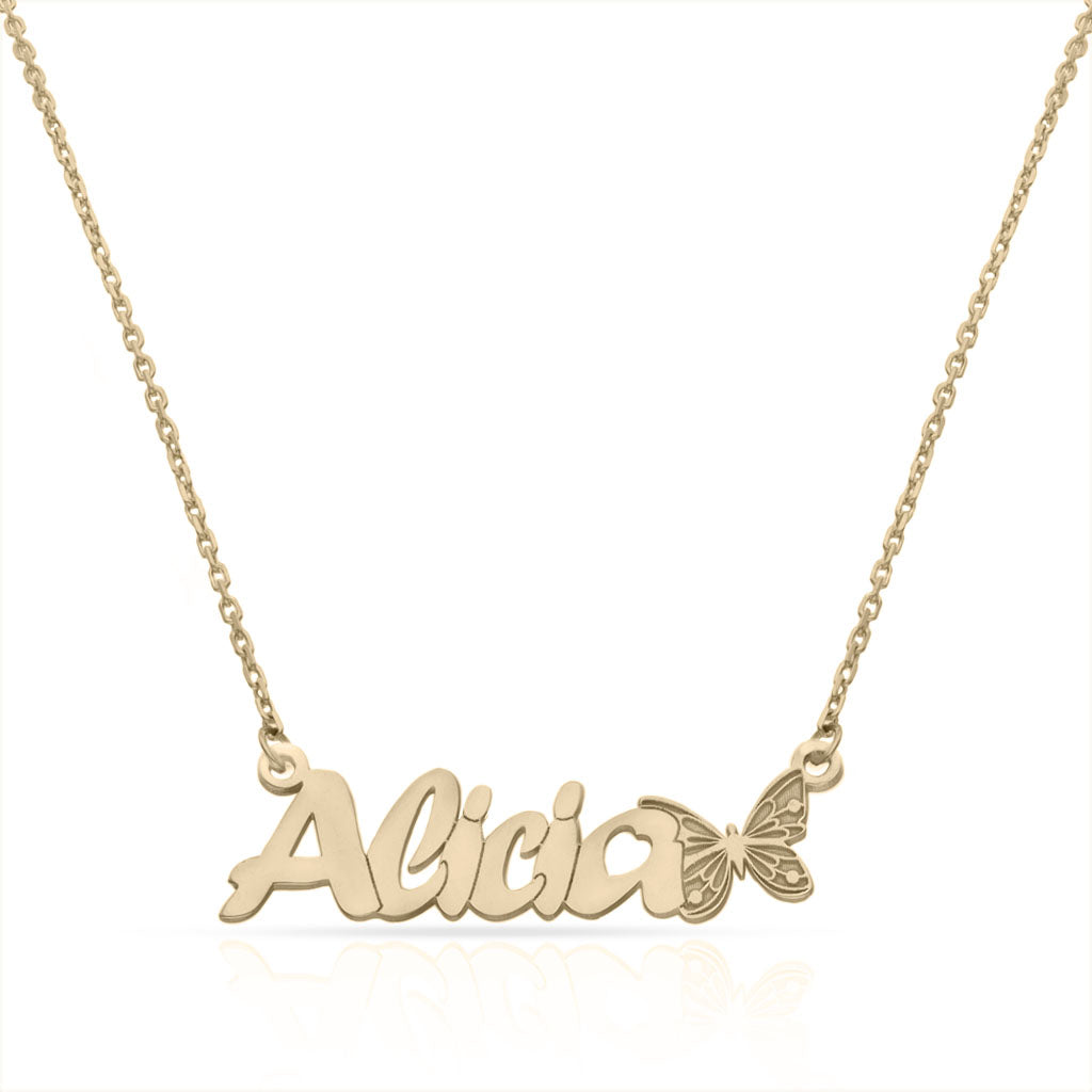 GARGANTILLA ORO 18KL NOMBRE + MARIPOSA Joyas Joyeria Quilates Colgantes Amarillo Cadena  Mujer