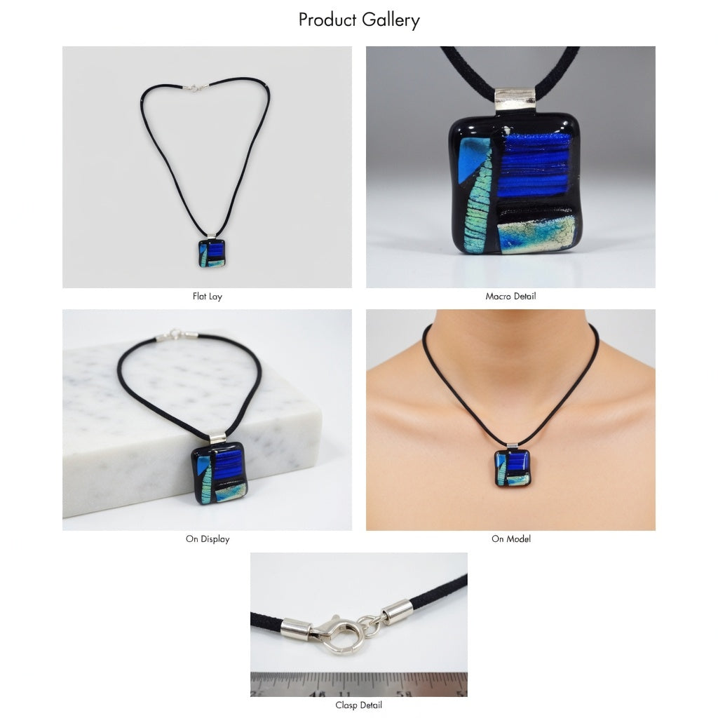 Gargantilla  Artesanalmente Echa en Vidrio en color Azul y  Con Relieves y Terminada en Plata de Ley - JOYERIA AMAZ JOYAS