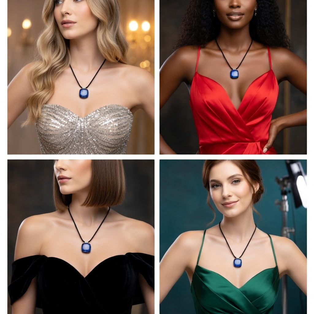 Gargantilla  Artesanalmente Echa en Vidrio en color Azul y Terminada en Plata de Ley - JOYERIA AMAZ JOYAS
