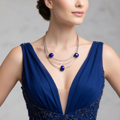 Gargantilla  Artesanalmente Echa en Vidrio en color Azul y  Con Relieves y Terminada en Plata de Ley - JOYERIA AMAZ JOYAS