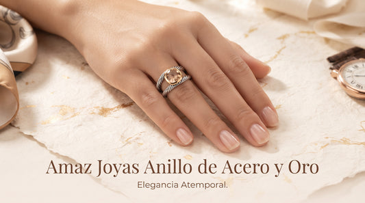 Anillo de Acero y Oro con una Piedra Preciosa Amarillo Joya Joyas Joyeria Regalos Exclusivos Metal Micras Anillos Metal Quilates