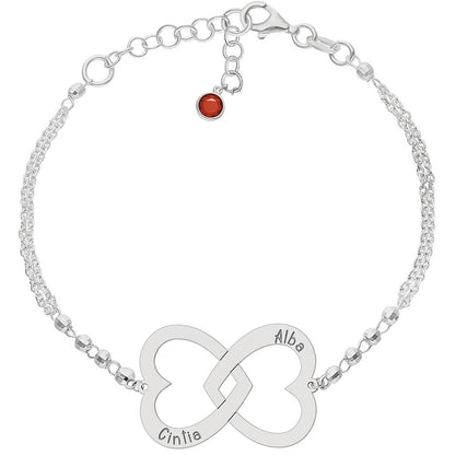 PULSERA PLATA 925MM FORZADA + BOLAS - 2 CORAZONES ENTRELAZADOS Colgantes  Joya Joyas Joyerias Ley Metal Charms Pulseras - JOYERIA AMAZ JOYAS