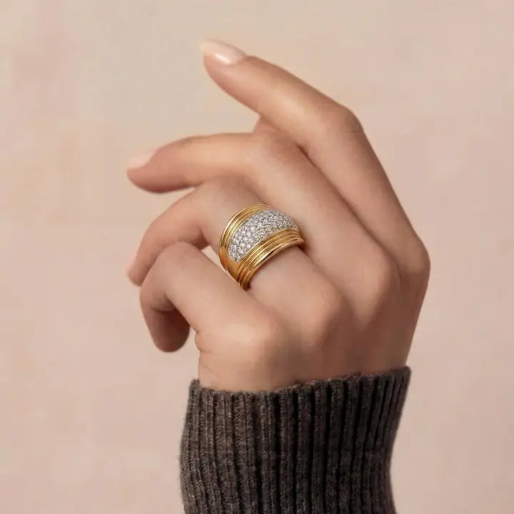 Anillo de circonita brillante acabado en oro amarillo de 18 k - Lilfu LUXENTER - JOYERIA AMAZ JOYAS