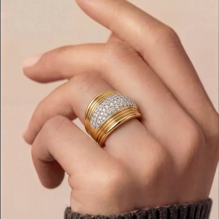 Anillo de circonita brillante acabado en oro amarillo de 18 k - Lilfu LUXENTER - JOYERIA AMAZ JOYAS