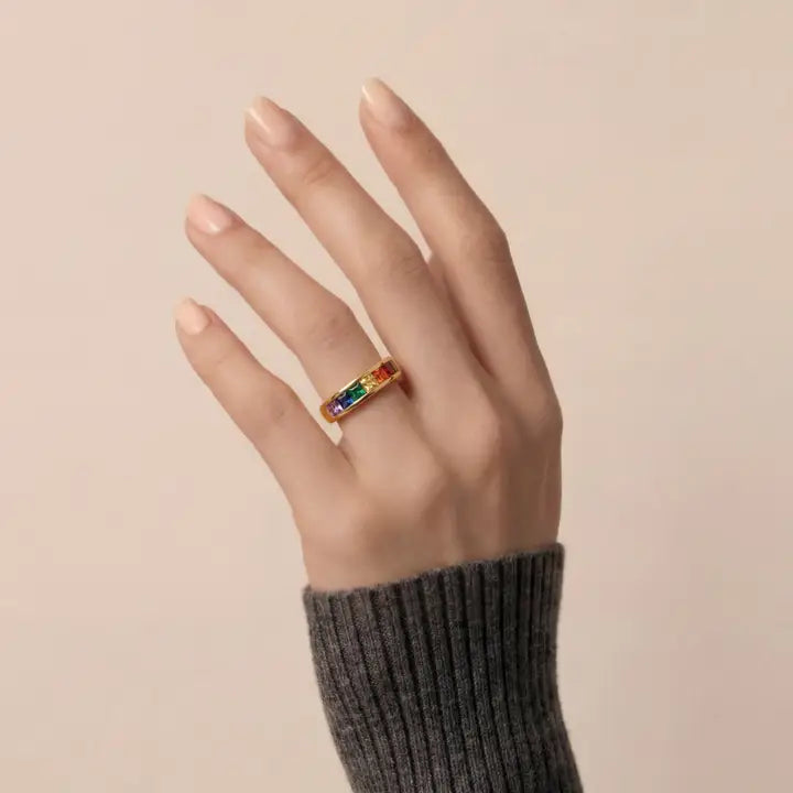 Anillo de Circonita Multicolor acabado en oro amarillo de 18k - Kasee LUXENTER - JOYERIA AMAZ JOYAS