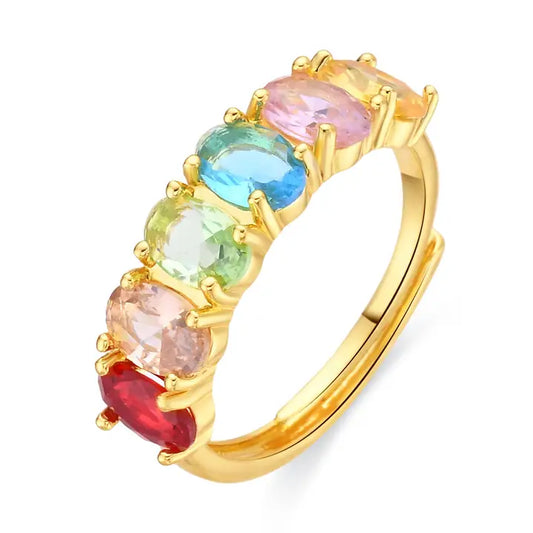 Anillo de circonita multicolor acabado en oro amarillo de 18 quilates - Draghi LUXENTER - JOYERIA AMAZ JOYAS