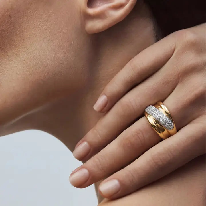 Anillo de circonita brillante acabado en oro amarillo de 18 k - Samoi LUXENTER - JOYERIA AMAZ JOYAS