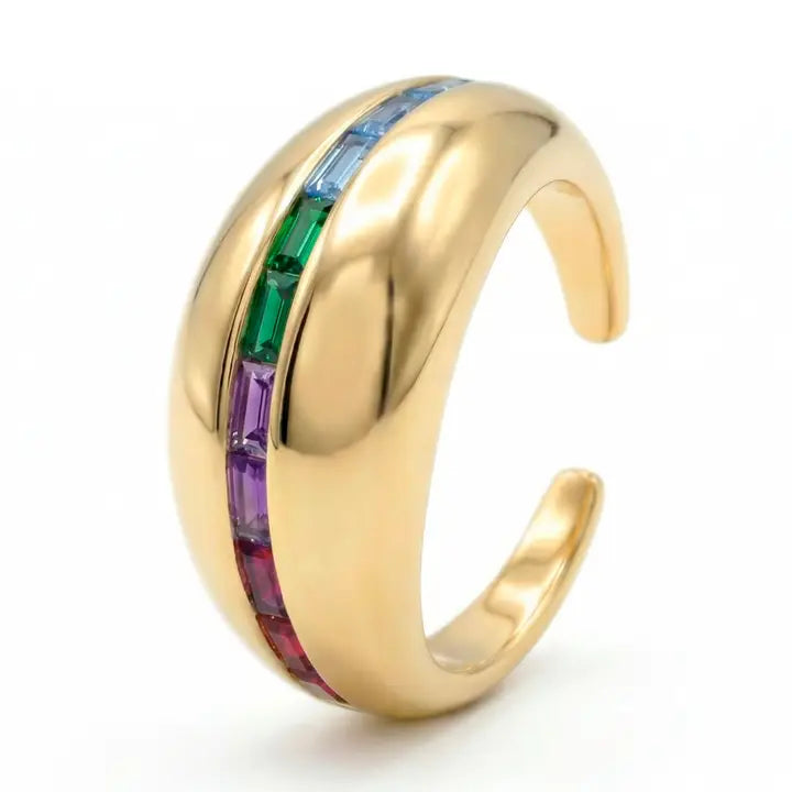 Anillo de circonita multicolor acabado en oro amarillo de 18 k - Desia LUXENTER - JOYERIA AMAZ JOYAS