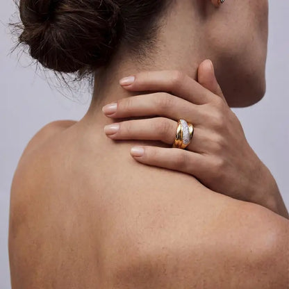 Anillo de circonita brillante acabado en oro amarillo de 18 k - Samoi LUXENTER - JOYERIA AMAZ JOYAS