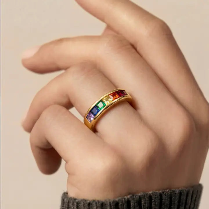 Anillo de Circonita Multicolor acabado en oro amarillo de 18k - Kasee LUXENTER - JOYERIA AMAZ JOYAS
