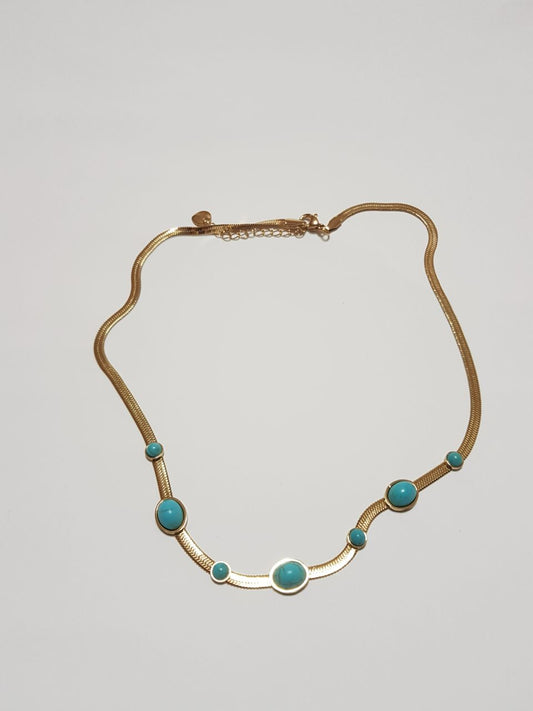 Collar de Acero con Piedras Turquesas